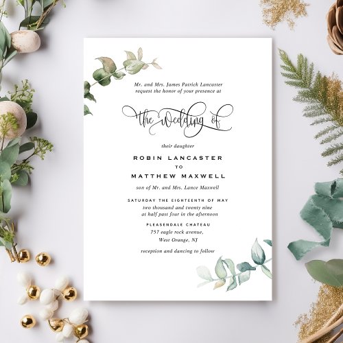 Elegant Formal and Minimal Greenery Wedding Invitation