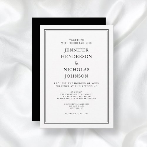 Elegant Formal Black And White Virtual Weddin Invitation