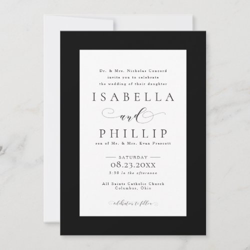 Elegant formal black and white wedding invitation