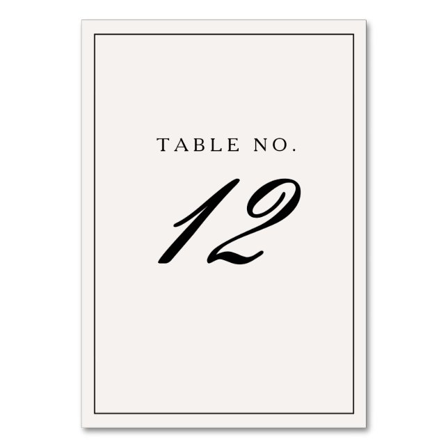 Elegant Formal Black Frame Calligraphy Wedding Table Number (Front)