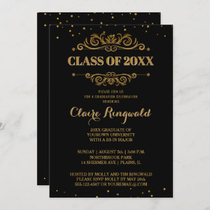 Elegant Formal Black Gold College Graduation Party Invitation