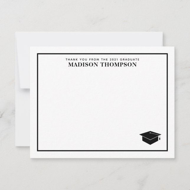 Elegant Formal Black Script Graduation Cap Note Card (Front)