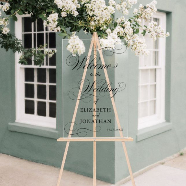 Elegant Formal Black Script Wedding Welcome Acrylic Sign (Elegant Formal Black Script Wedding Welcome Acrylic Sign)