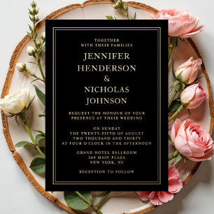 Elegant Formal Black Wedding Gold Foil Invitation