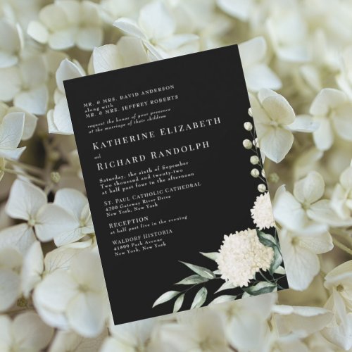 Elegant Formal Black  White Floral Wedding Invitation