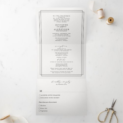 Elegant Formal Black White Simple Wedding Tri_Fold