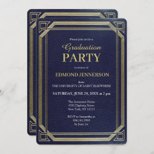 Elegant Formal Blue Gold 2025 Graduation Party Invitation