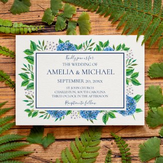 Elegant Formal Blue Hydrangeas Watercolor Wedding