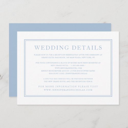 Elegant Formal Blue Wedding Details Enclosure Card