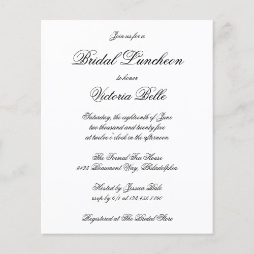 Elegant Formal Budget Bridal Luncheon Invitation