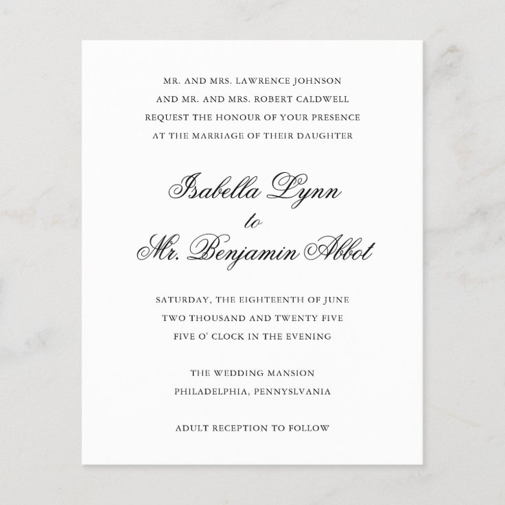 Elegant Formal Budget Wedding Invitation Zazzle