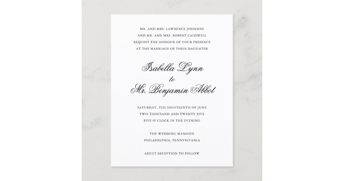 Elegant Formal Budget Wedding Invitation | Zazzle