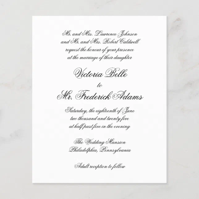Elegant Formal Budget Wedding Invitation Zazzle