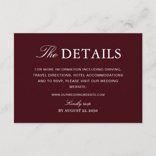 Elegant Formal Burgundy and Ivory Wedding Enclosure Card