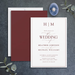 Elegant Formal Burgundy Calligraphy Wedding Invitation