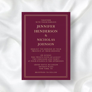 Elegant Formal Burgundy Wedding Gold Foil Invitation