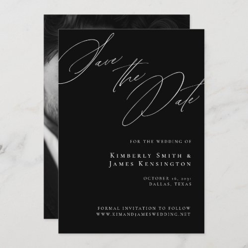 Elegant Formal Calligraphy Black Photo Wedding Save The Date