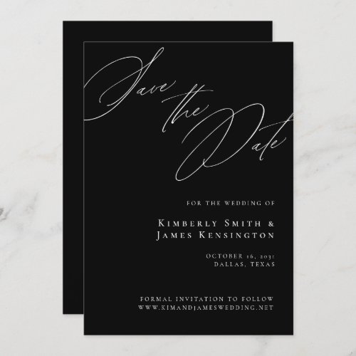 Elegant Formal Calligraphy Black Wedding Save The Date