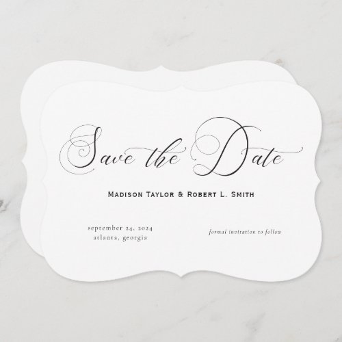 Elegant Formal Calligraphy Black White Wedding Save The Date