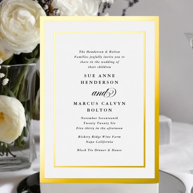 Elegant Formal Calligraphy Gold Frame Wedding Foil Invitation (Creator Uploaded)