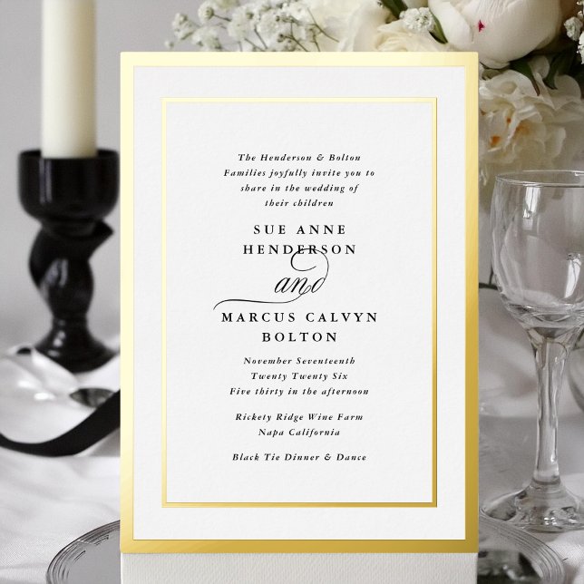 Elegant Formal Calligraphy Gold Frame Wedding Foil Invitation (Creator Uploaded)