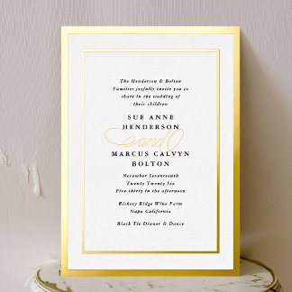 Elegant Formal Calligraphy Gold Frame Wedding Foil Invitation