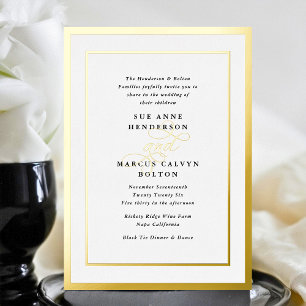 Elegant Formal Calligraphy Gold Frame Wedding Foil Invitation