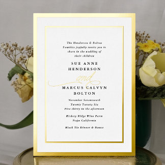 Elegant Formal Calligraphy Gold Frame Wedding Foil Invitation