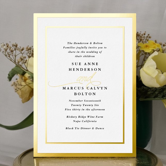 Elegant Formal Calligraphy Gold Frame Wedding Foil Invitation (Creator Uploaded)