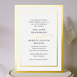 Elegant Formal Calligraphy Gold Frame Wedding Foil Invitation