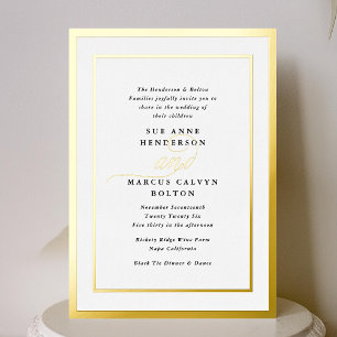 Elegant Formal Calligraphy Gold Frame Wedding Foil Invitation
