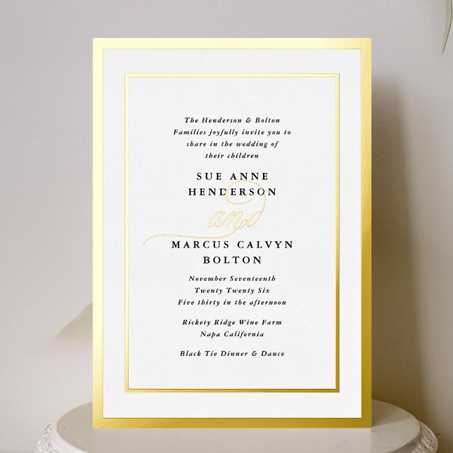 Elegant Formal Calligraphy Gold Frame Wedding Foil Invitation (Creator Uploaded)