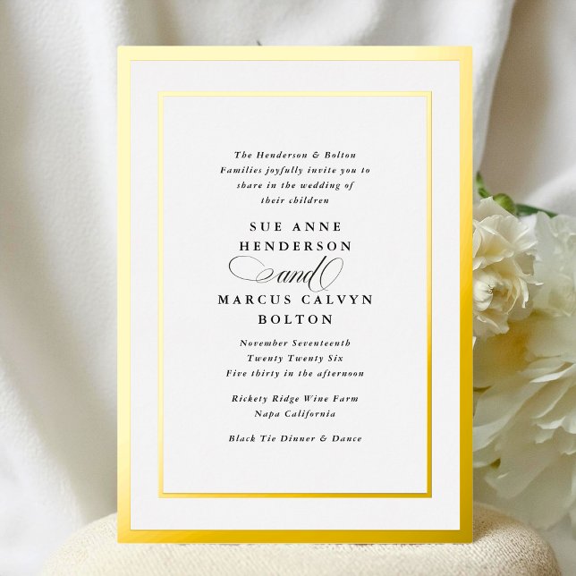 Elegant Formal Calligraphy Gold Frame Wedding Foil Invitation (Creator Uploaded)