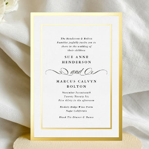 Elegant Formal Calligraphy Gold Frame Wedding Foil Invitation