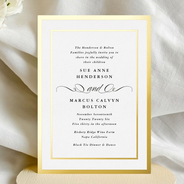 Elegant Formal Calligraphy Gold Frame Wedding Foil Invitation (Creator Uploaded)
