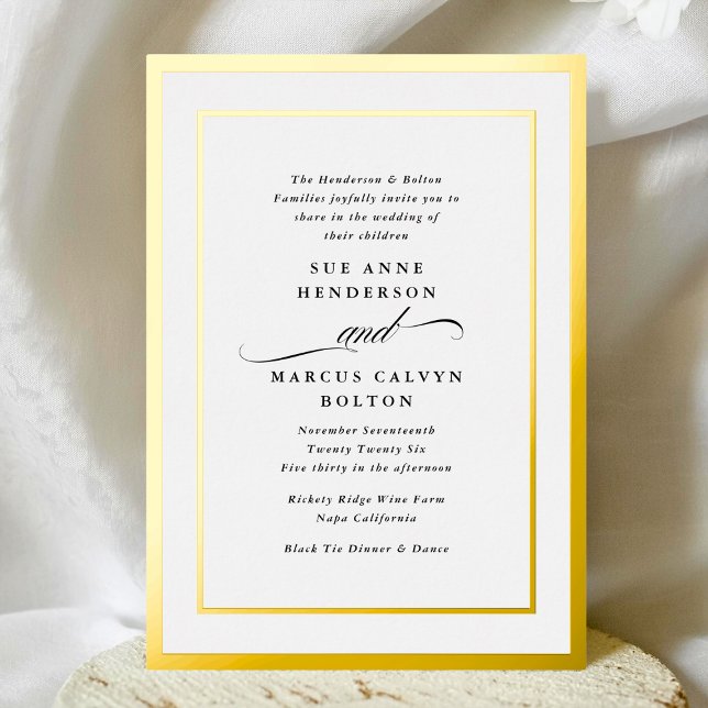 Elegant Formal Calligraphy Gold Frame Wedding Foil Invitation (Creator Uploaded)