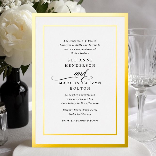 Elegant Formal Calligraphy Gold Frame Wedding Foil Invitation (Creator Uploaded)