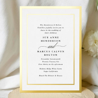 Elegant Formal Calligraphy Gold Frame Wedding Foil Invitation