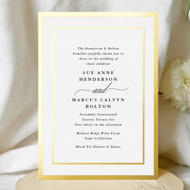 Elegant Formal Calligraphy Gold Frame Wedding Foil Invitation (Creator Uploaded)