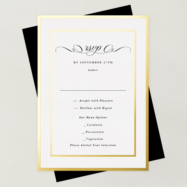 Elegant Formal Calligraphy Gold Frame Wedding RSVP Foil Invitation (Creator Uploaded)