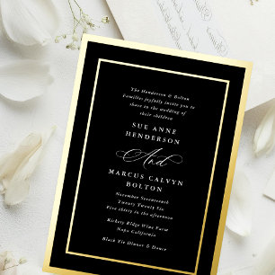 Elegant Formal Calligraphy Onyx Gold Frame Wedding Foil Invitation