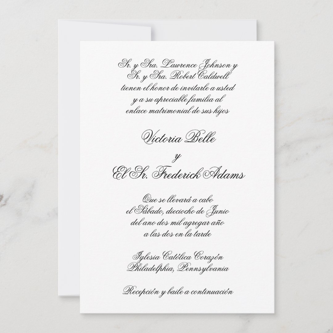 Elegant Formal Calligraphy Spanish Wedding Invitation | Zazzle