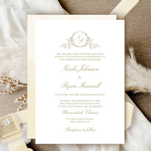 Elegant Formal Champagne Monogram Wedding Invitation