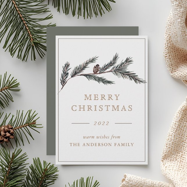 Elegant Formal Christmas Pine Branch Holiday Card (Creator Uploaded)