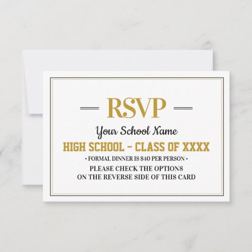 Elegant Formal Class Reunion RSVP Card - Great class reunion RSVP cards in your school colors, ready for you to personalize with all your celebration details for your big reunion event.