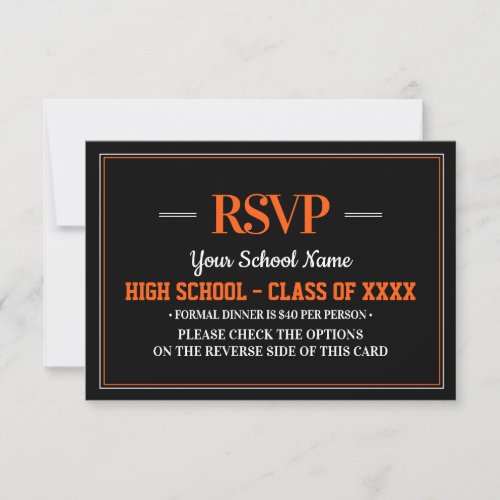 Elegant Formal Class Reunion RSVP Card - Great class reunion RSVP cards in your school colors, ready for you to personalize with all your celebration details for your big reunion event.