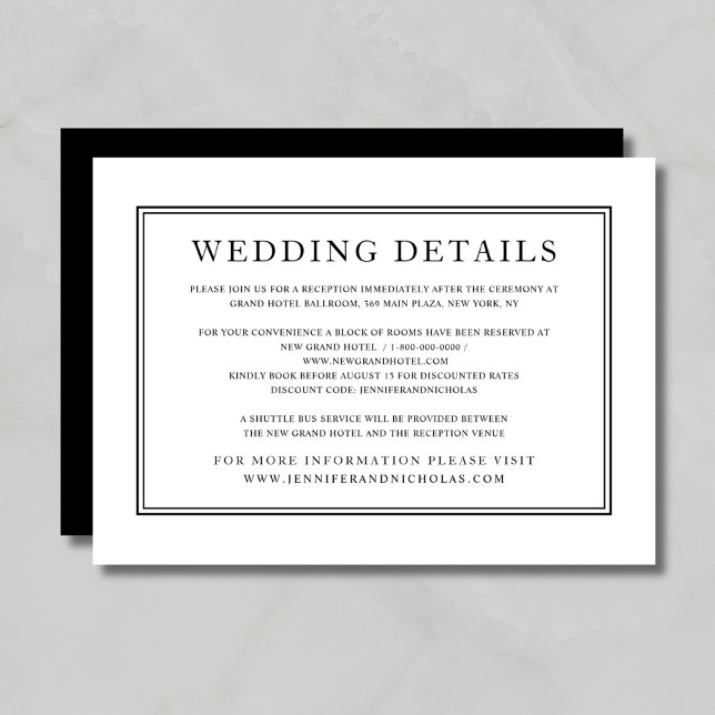 Elegant Formal Classic Black White Wedding Details Enclosure Card (Elegant Formal Classic Black White Wedding Details Enclosure Card)