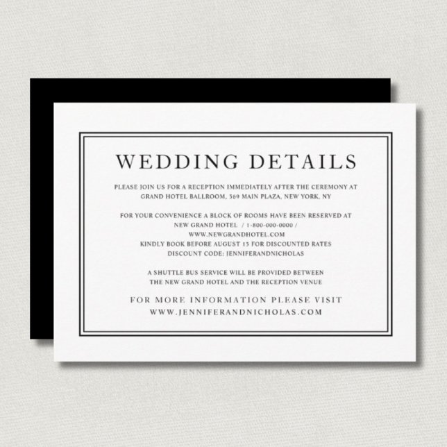 Elegant Formal Classic Black White Wedding Details Enclosure Card (Elegant Formal Classic Black White Wedding Details Enclosure Card)