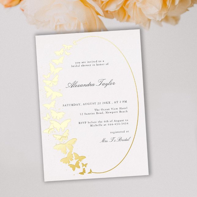 Elegant Formal Classic Butterfly Boho Frame Bridal Foil Invitation (Creator Uploaded)