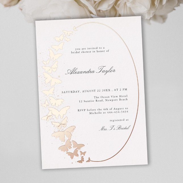 Elegant Formal Classic Butterfly Bridal Rose Gold Foil Invitation (Creator Uploaded)